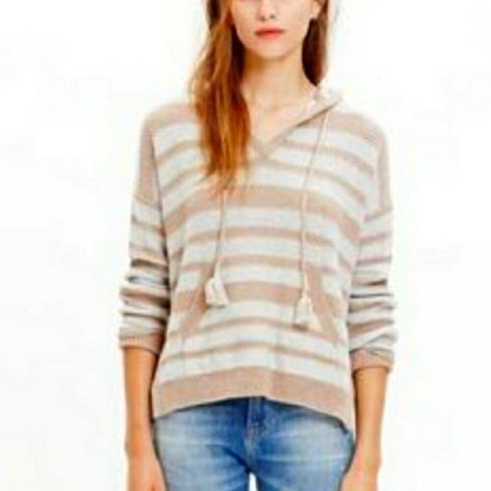 Madewell Striped Knit Hooded Pullover XS Oversized Cozy Hoodie Black White
